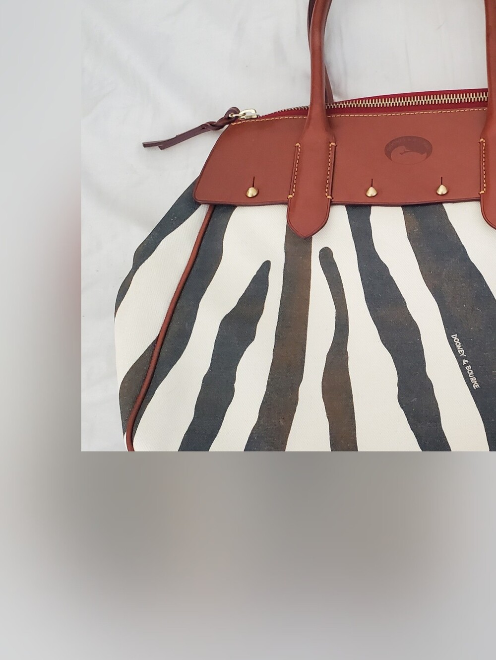 Dooney & Bourke Brown Leather Trim Zebra-Pattern Tote